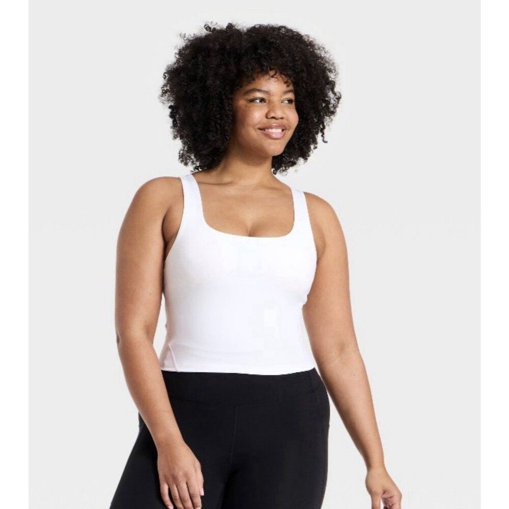 Women's Super Flex Square Neck Ultra Cropped Tank Top - All In Motion White Med